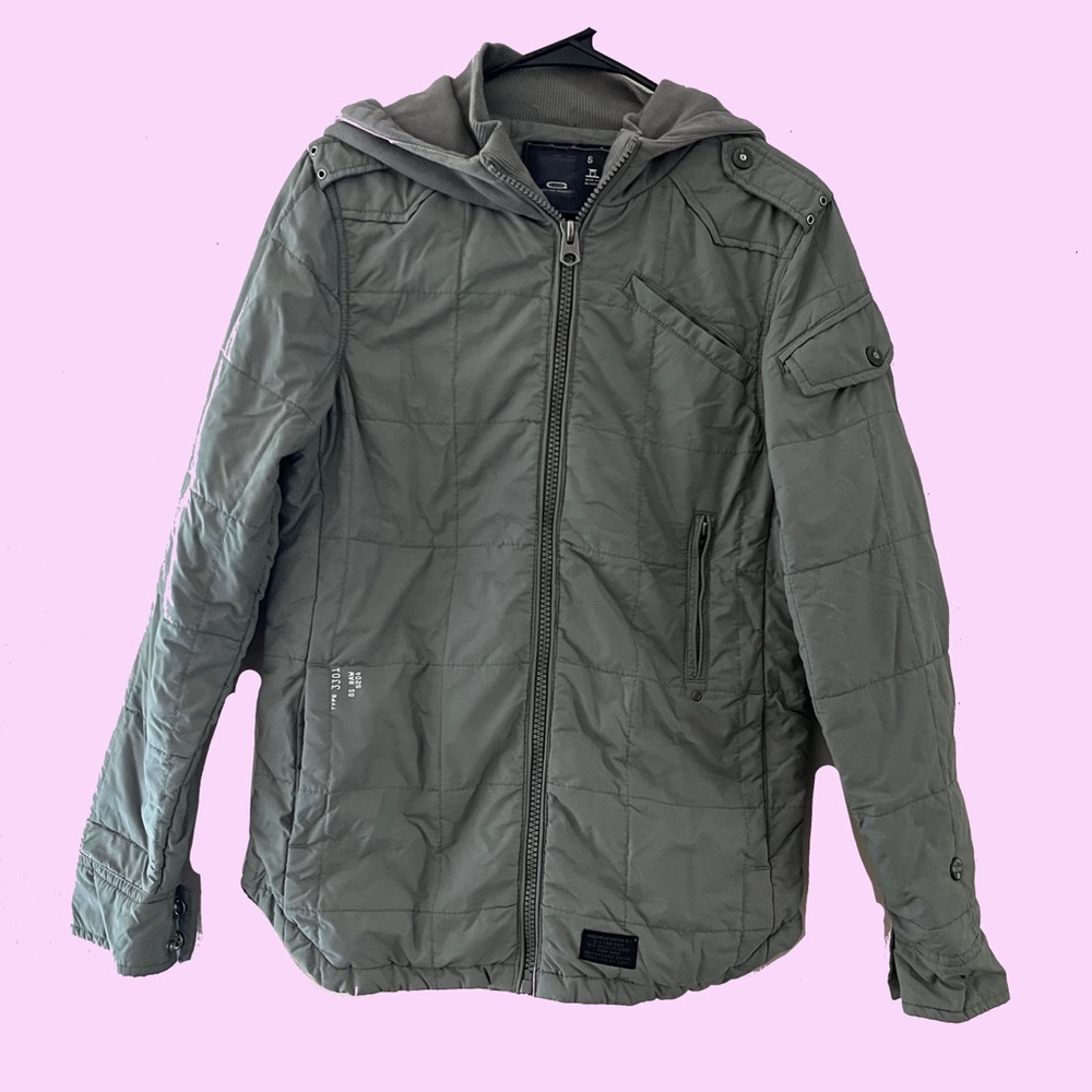G Star Raw Olive Green Gray Quilted Hooded Jacket Coat As Worn In Twilight Small